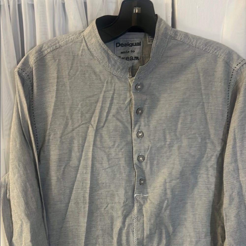 Desigual Henley Cotton Gray Long Sleeve Shirt Men’s Size Small